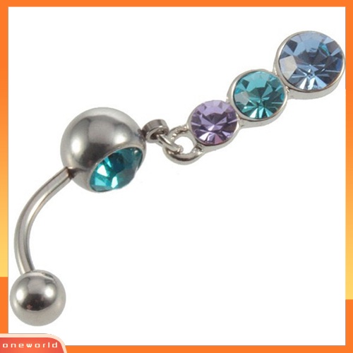 [oneworld] Stainless Steel Bentuk Labu Menjuntai Belly Bar Cincin Pusar Berlian Imitasi Tindik Tubuh