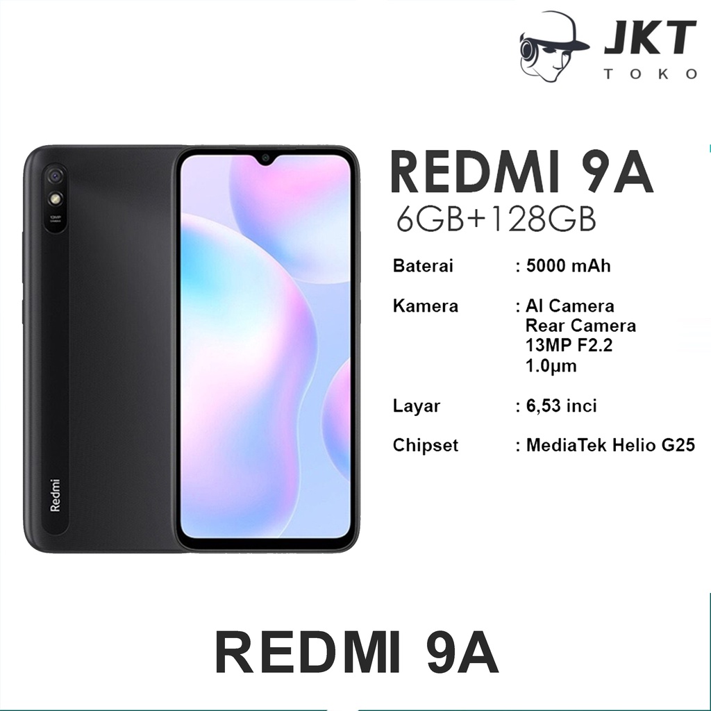 Xiaomi Redmi 9A RAM 6GB/128GB 13MP kamera belakang layar 6.52 inci hp Garansi 1 Tahun