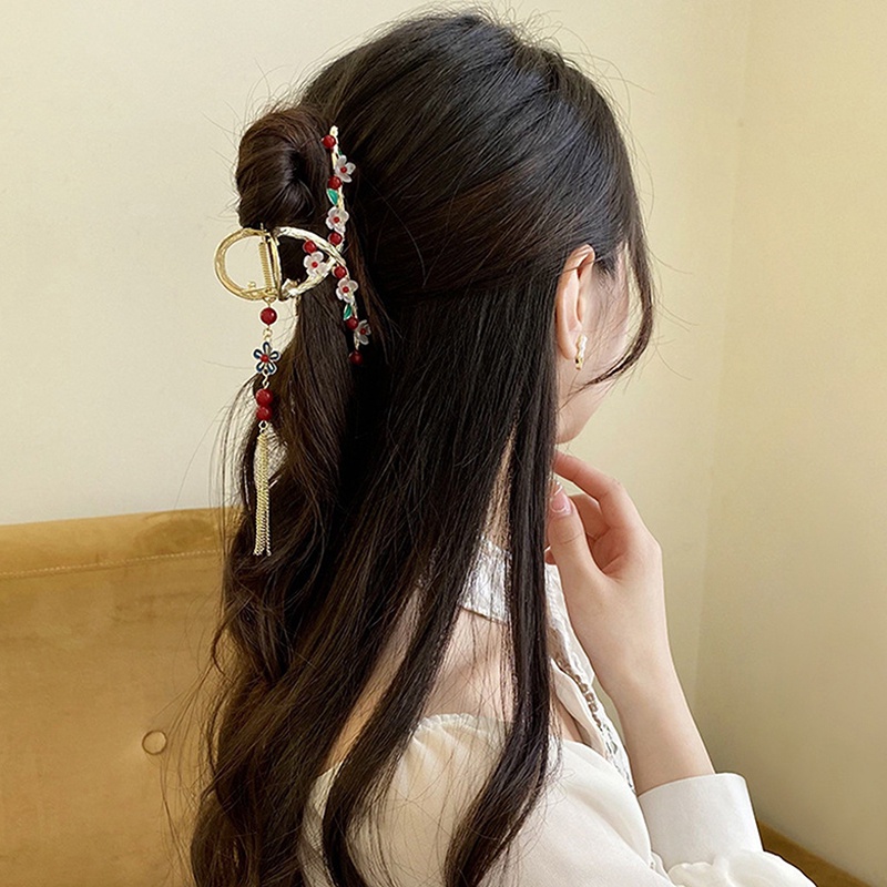 Baru Mutiara Rumbai Rambut Cakar Gaya China Retro Bunga Rambut Klip Jepit Paduan Jepit Rambut Ponytail Klip Crab Hanfu ACCESSOR