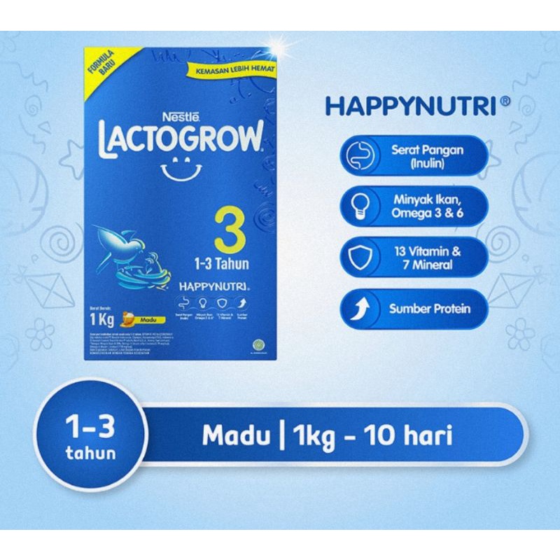 Nestle Lactogrow 1 Lactogrow 2 Lactogrow 3 Lactogrow 4 Vanila Madu 1000gr 1KG Susu Bayi Anak