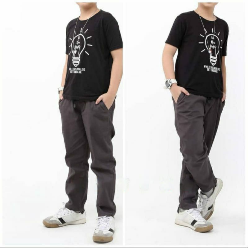 Celana Chino anak panjang usia 1-12 tahun cowok cewek UNISEX Bahan Katun twill combat Stretch melar elastis