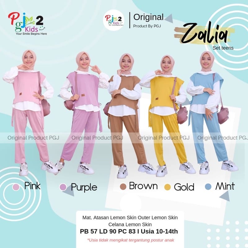 Zalia Set Kids 3in1/ One Set Anak Perempuan 10-14 Tahun / Setelan Anak (Atasan + Outer + Celana)