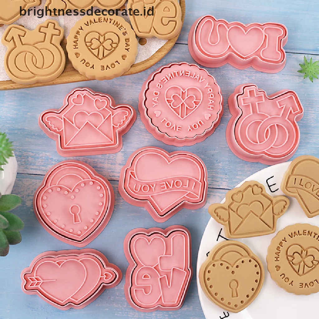 [Birth] 8pcs 3D Valene's Day Cookie Cutters Biscuit Mold Cetakan Kue Kering Stamp Dekorasi Pesta Alat Baking [ID]