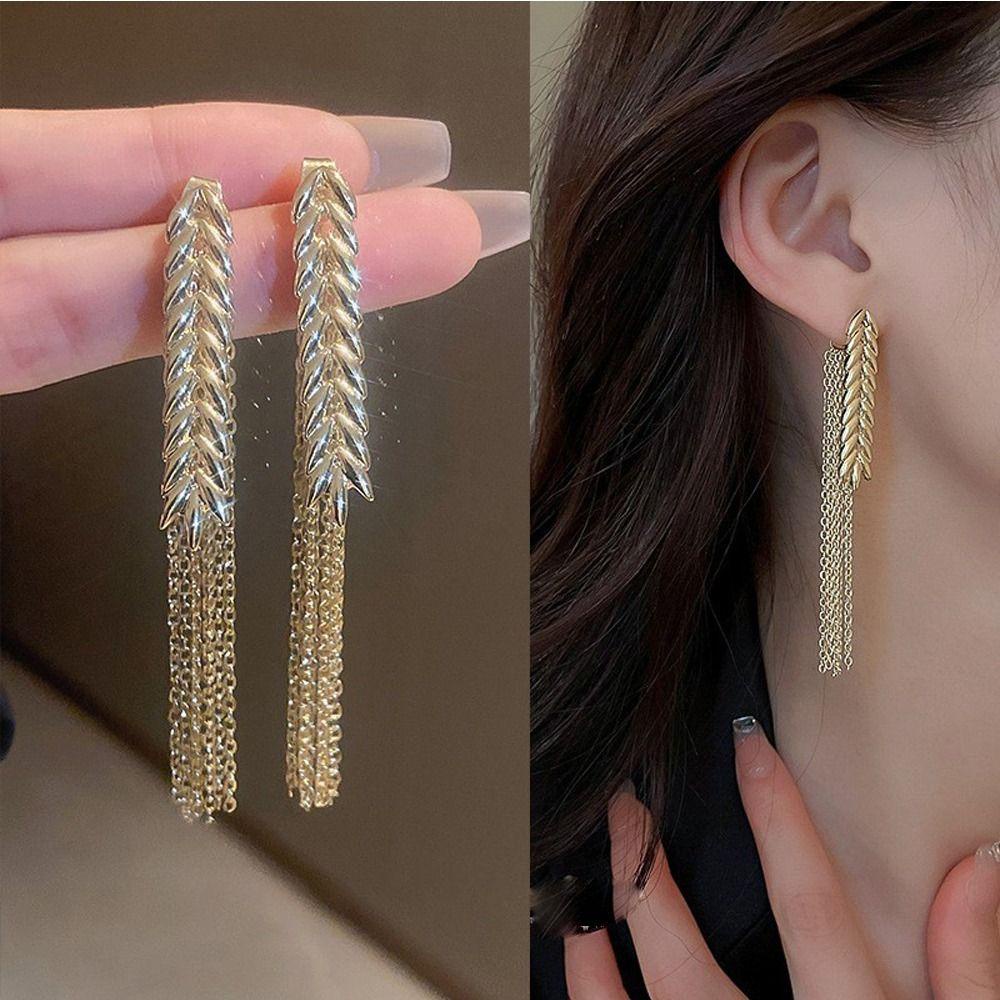 Needway   Wanita Anting Elegan Manis Sederhana Gandum Fringe Rumbai Fashion Perhiasan Gadis Hadiah Temperamen Drop Anting-Anting Gaya Korea Menjuntai Anting-Anting