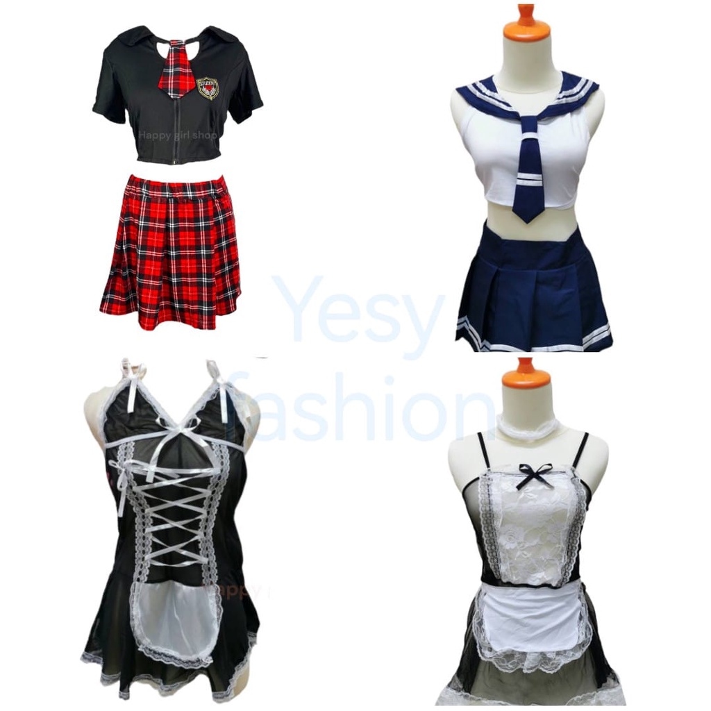 Set Baju Lingerie Sexy + Rok + G String Model Sailor Transparant Import Cosplay