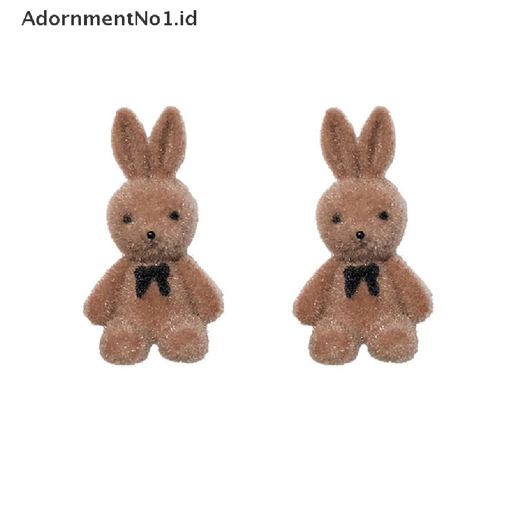 [AdornmentNo1] Lucu Flocking Plush Rabbit Bear Stud Earrings Gadis Kawaii Perhiasan Anting Hewan [ID]