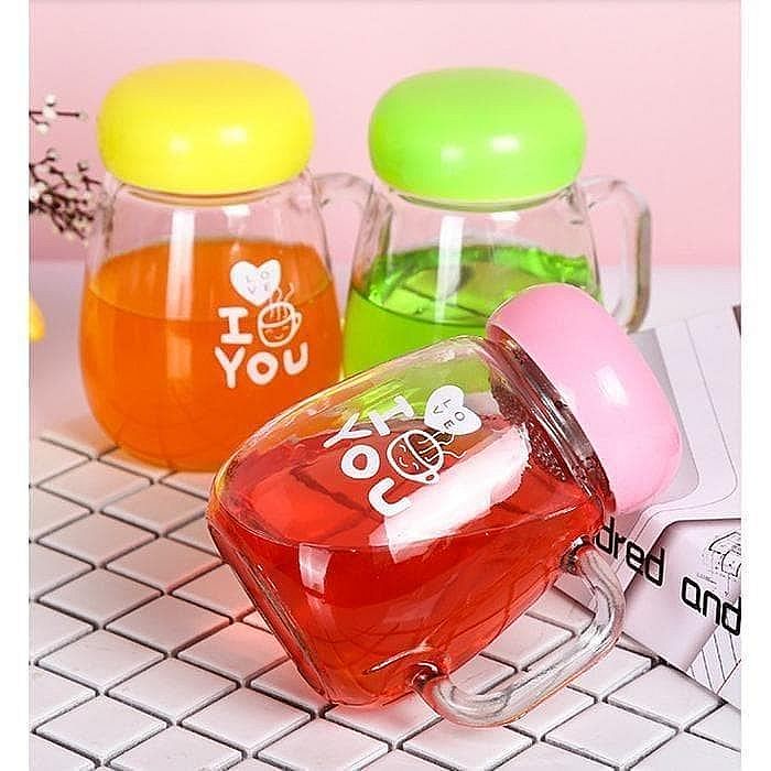 BOTOL MINUM KACA / BOTOL MINUM MOTIF KARTUN LUCU / GELAS MINI LOVE COLORFUL - XZP07-XP101