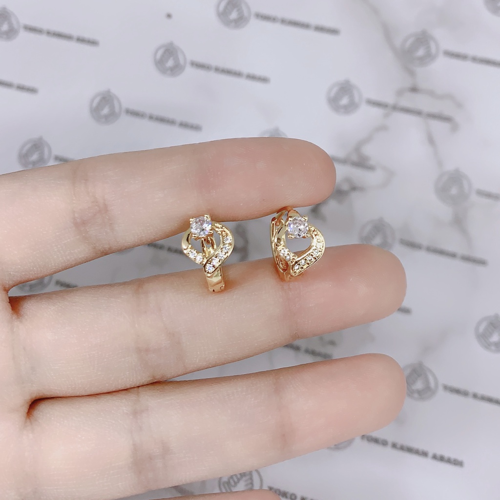 Xuping Emas Anting Dewasa Model Clip Permata Giok *63