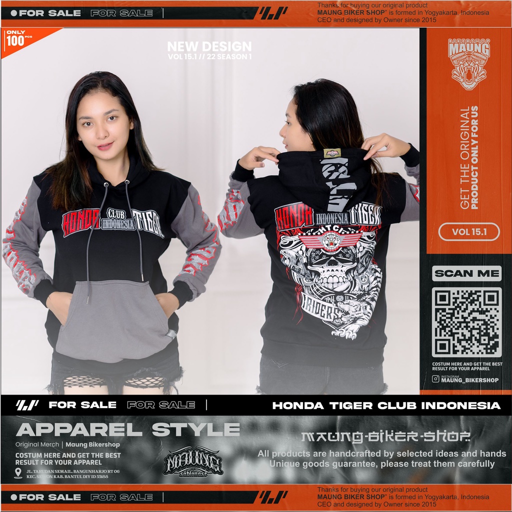 MAUNG _ ZIP HOODIE HONDA TIGER CLUB INDONESIA | NEW PRODUK HTCI 2022-2023