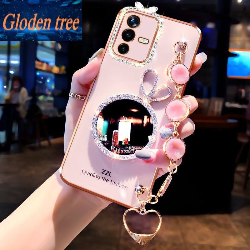 Gloden tree Phone Case Untuk Vivo S6 S7 S9 S9E S10 S10E S12 S12Plus S15E S15 Kelinci vanity mirror Perhiasan Gelang, Bingkai Foto Dengan Berlian