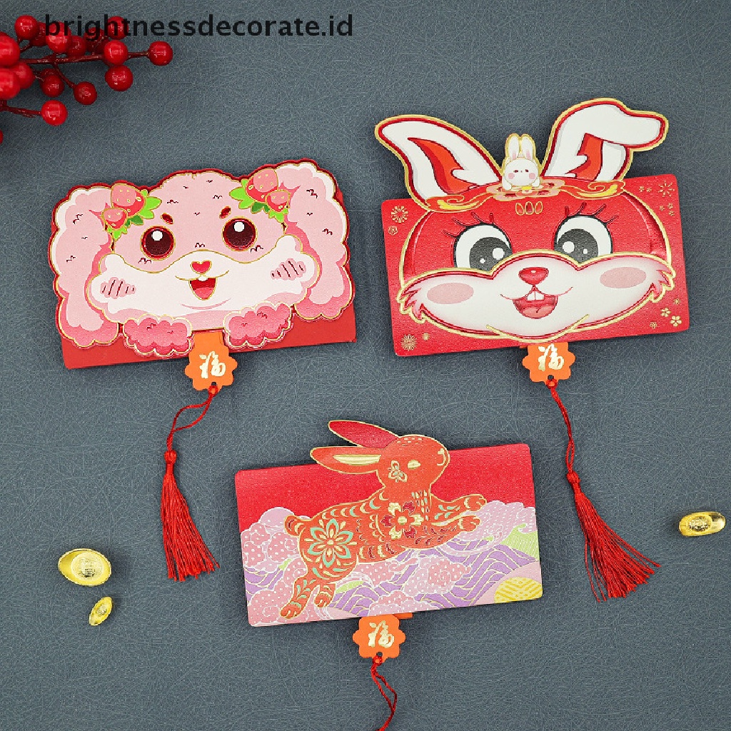 [Birth] 6klip Tahun Baru Maskot Zodiak Kartun Kelinci Merah Packet Lipat Amplop Merah Hadiah Festival Musim Semi Kantong Uang Keberuntungan Merah [ID]