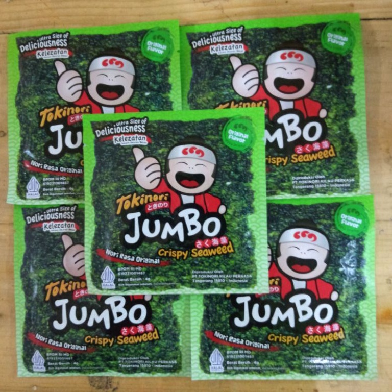 

Tokinori Jumbo Crispy Seaweed Nori Rasa Original 4gr Cemilan Rumput Laut
