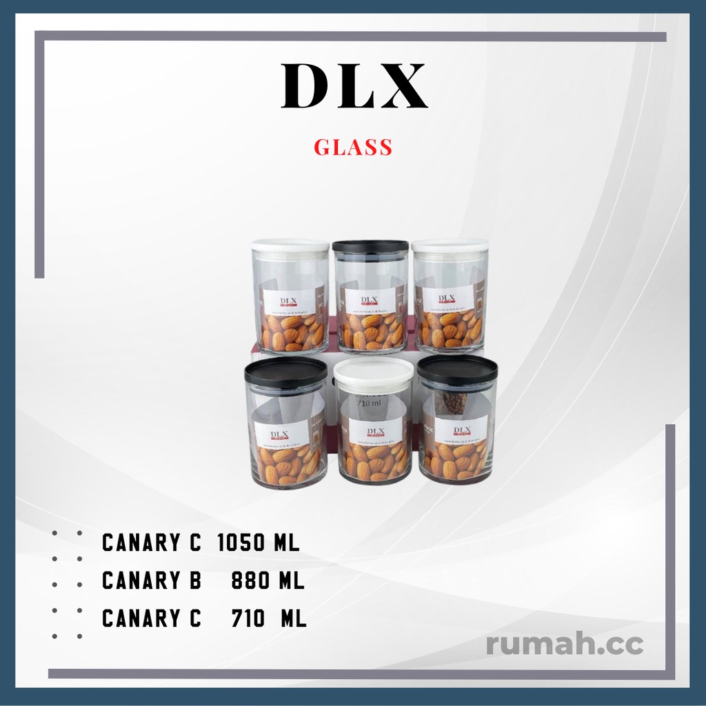 Toples Kaca Kedap Udara - Toples Kue Kering - DLX Glass Canary A 710 ML - DLX Glass Canary B 880 ML 