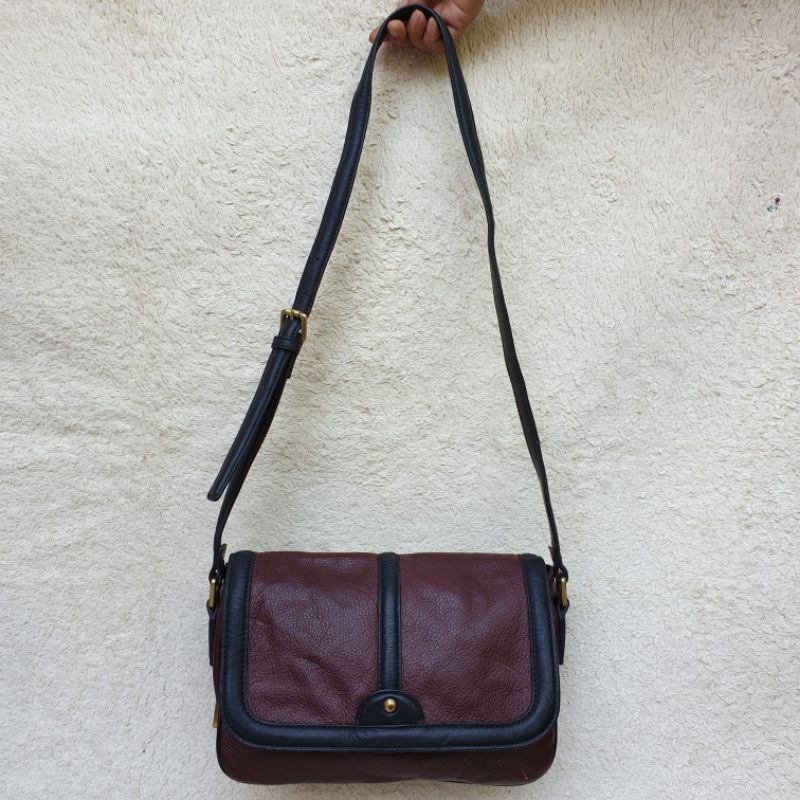 Tas Zara Woman Selempang Slingbag Maroon Kulit Asli