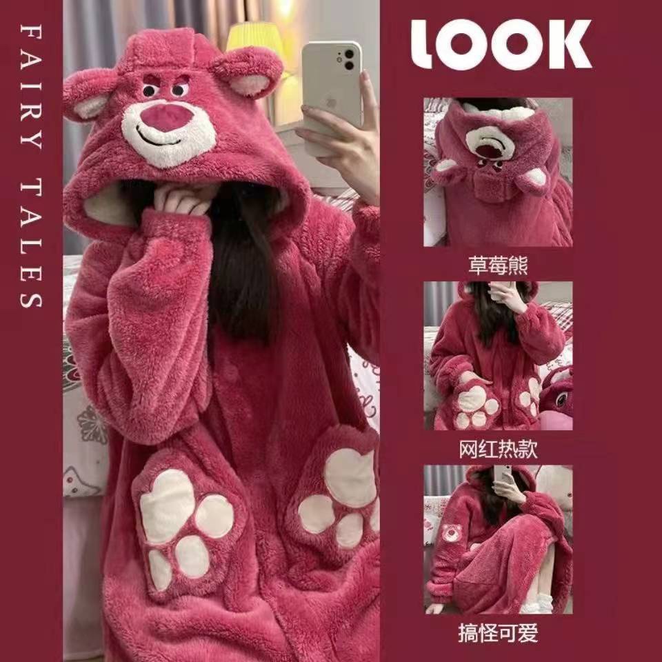 BAJU KOSTUM ONESIE PIYAMA LOTSO TOY STORY BERUANG MERAH STROBERI STRAWBERRY YUKATA MODEL DRESS GAUN ROK KIGURUMI COSPLAY PESTA IMPOR