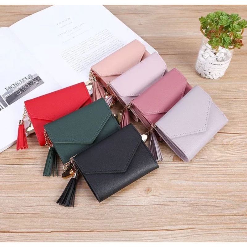 Dompet Wanita Lipat Mini Rumbai Simpel / Dompet Lipat Wanita Fashion Korea Lucu Simpel