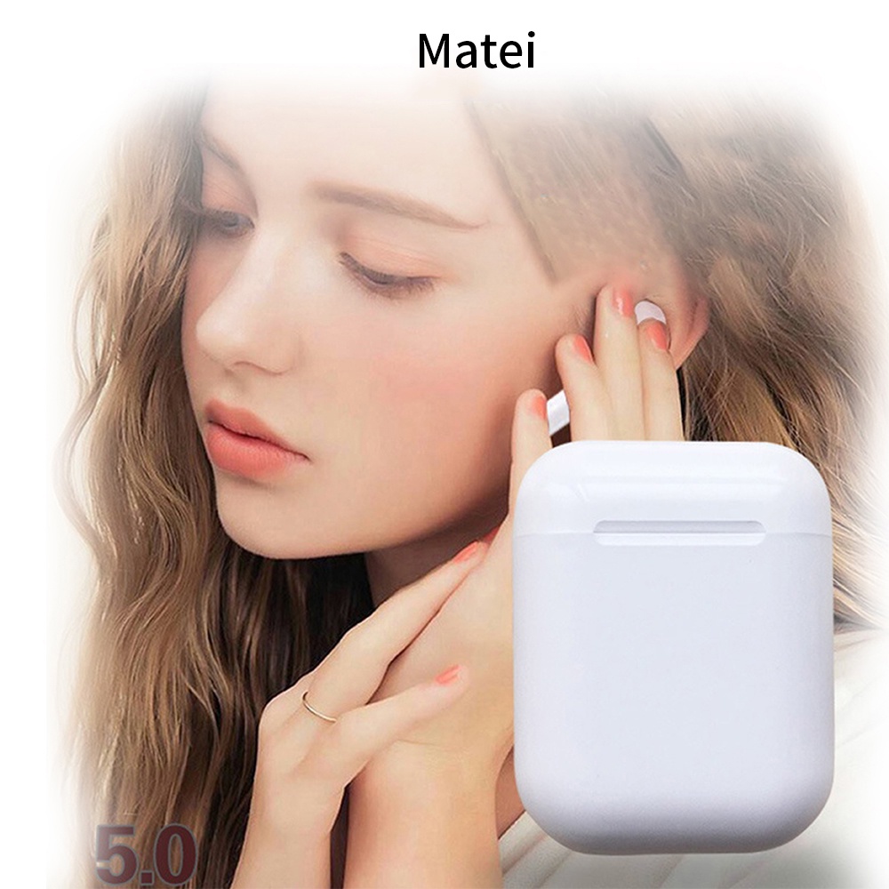 Matei Headset Bluetooth inpods i12 TWS Earphone Case Kartun Transparan True Wireless Stereo Ear HIFI