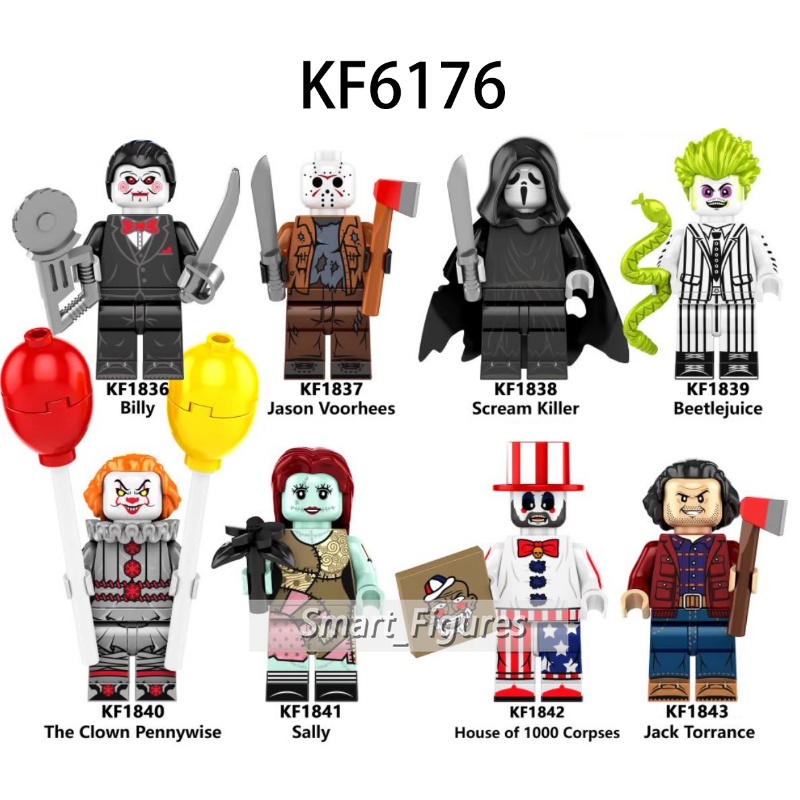 Halloween Minifigures Bily Sally Pennywise Beetlejuice Jack Torrance Jason Voorhees Mini Angka Mainan Anak Hadiah