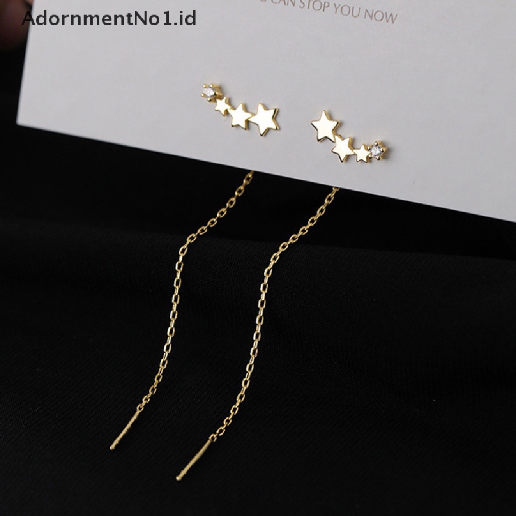 [AdornmentNo1] Tren Kawat Panjang Rumbai Benang Rantai Panjat Bintang Manik-Manik Liontin Drop Anting-Anting Wanita Lurus Gantung Earing Perhiasan Hadiah [ID]