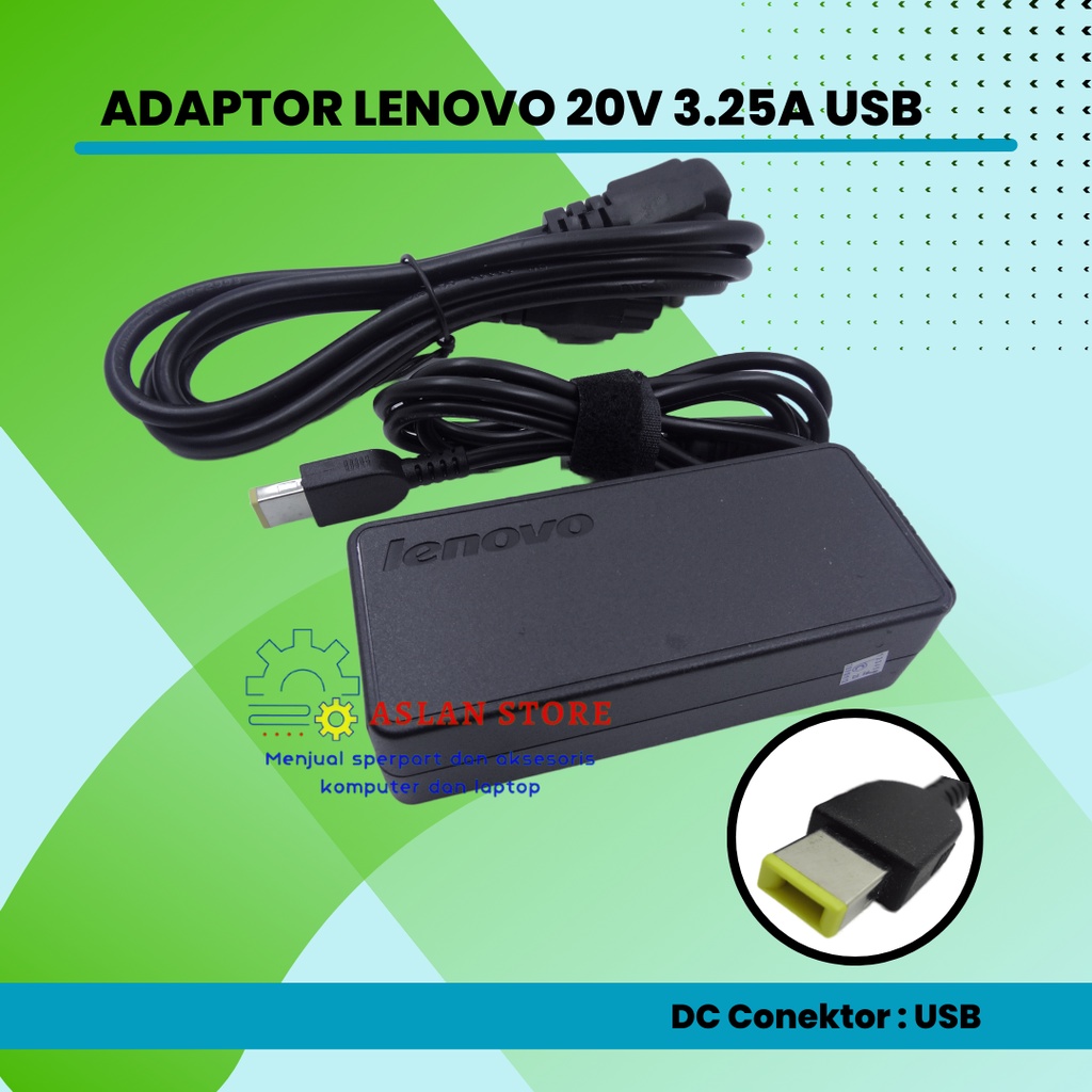 Adaptor charger Lenovo 20V 3.25A USB Z501 Z505 K2450 Lenovo Thinkpad X301S X230S G500 G405 X1 Karbon E431 E531 T440s Yoga 13