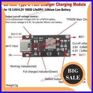 perkakas Modul Fast Charging TP5000 Type C LiFePO4 3.2V 32650 Lithium 18650 2ZJN23
