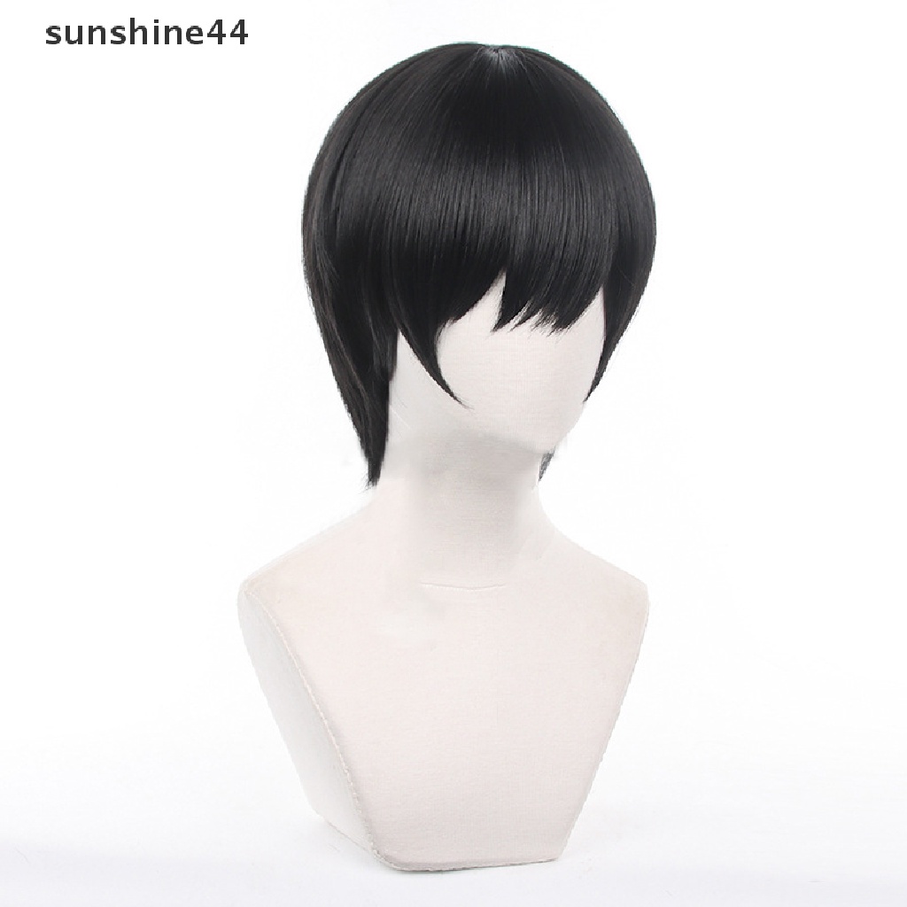 Sunshine Anime Chain Man Yoshida Hirofumi Cosplay Wig Pendek Hitam Tahan Panas Sintetis Wig Pesta Halloween.