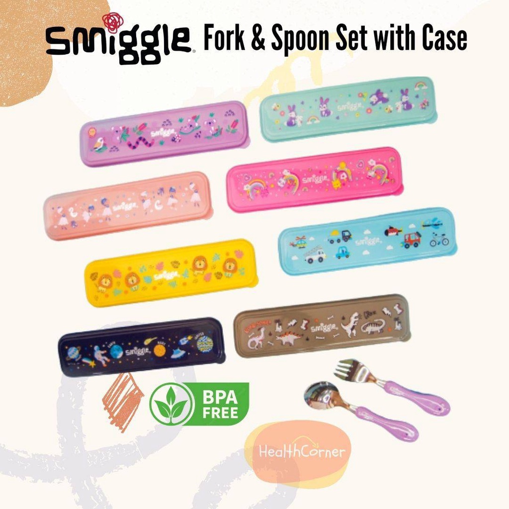 Spoon & Fork with Case Sendok Garpu Cutlery Set Stainless Anak Karakter Cute BPA Free