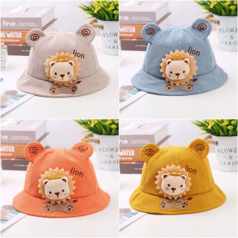 Topi Bucket hat bayi Lion Crown King boneka singa 3D baby boy