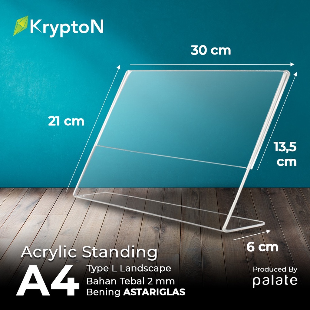 Akrilik Acrylic Standing A4 Type T Landscape Brochure Sertificate
