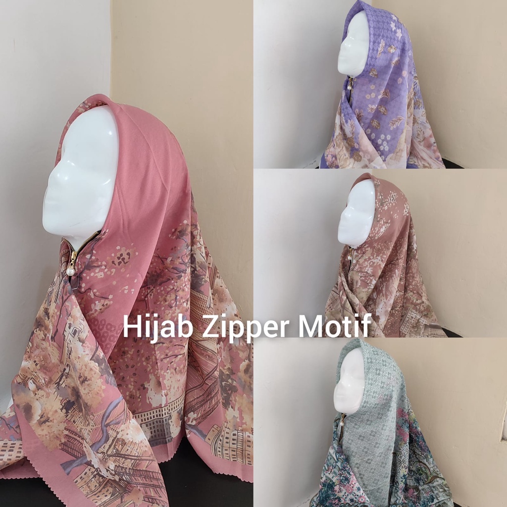 Segiempat Motif Instan Resleting Dagu / Hijab Zipper Motif Segiempat Instan