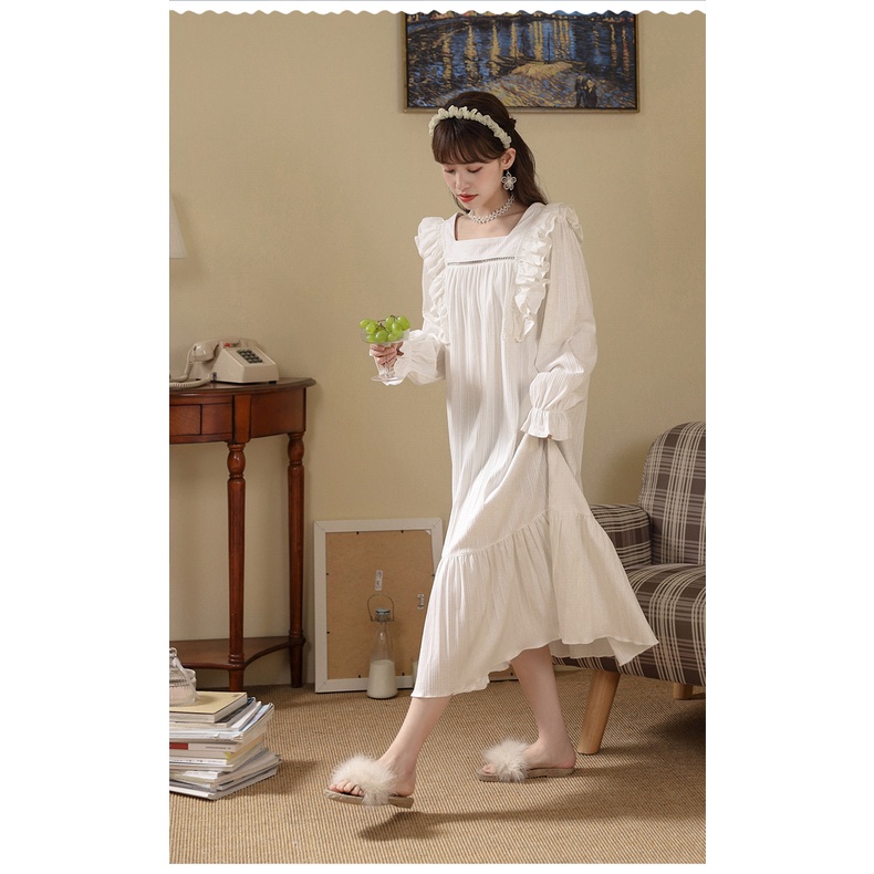 MR-01 dress piyama baju tidur wanita lengan panjang renda lolita putih import korea jepang