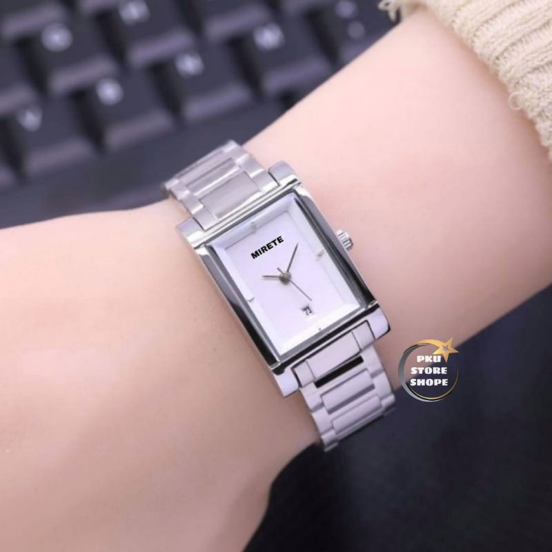 Jam Tangan Wanita Mirete Original Persegi Analog Mewah Elegan Tahan Air | Strap Rantai Stainles Steel Free Batrai Cadangan | JAM Tangan Impor Fashion Wanita