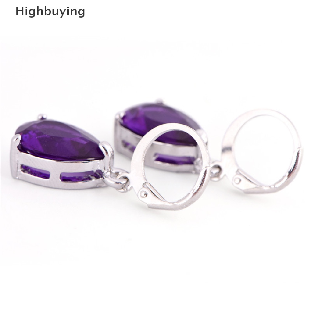 Hbid Wanita Perak Berlapis Amethyst Safir Perhiasan Droop Stud Hoop Earrings Hadiah Glory