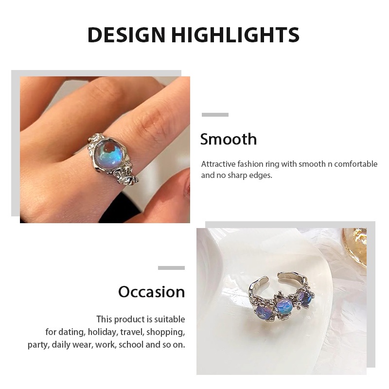 Cincin Moonstone Tidak Teratur Desain Perempuan High-end Cahaya Mewah Cincin Dapat Disesuaikan