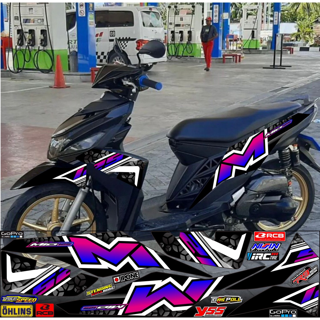 STIKER STRIPING MIO M3 / STRIPING MIO Z - STICKER MOTOR YAMAHA MIO 125 VARIASI MOTIF SIMPLE HITAM LI