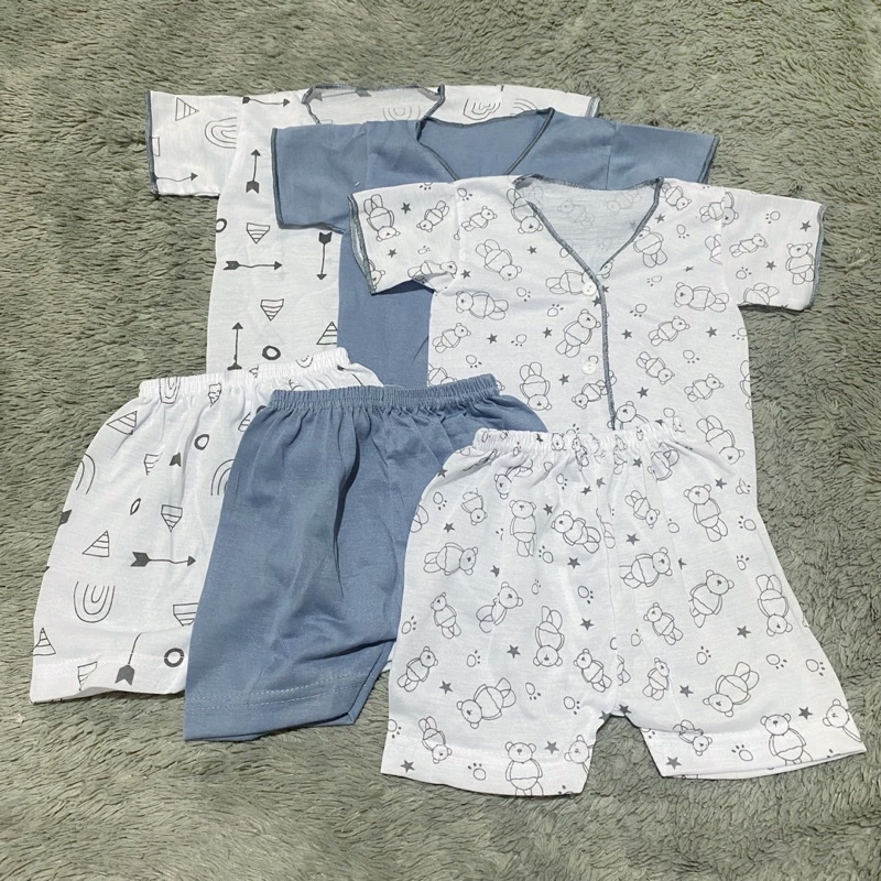 (3 setel) Setelan Baju Bayi Lengan Pendek dan Celana Pendek Polos