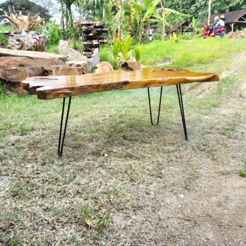 Meja Tamu Minimalis Industrial Kayu Jati Natural Besar