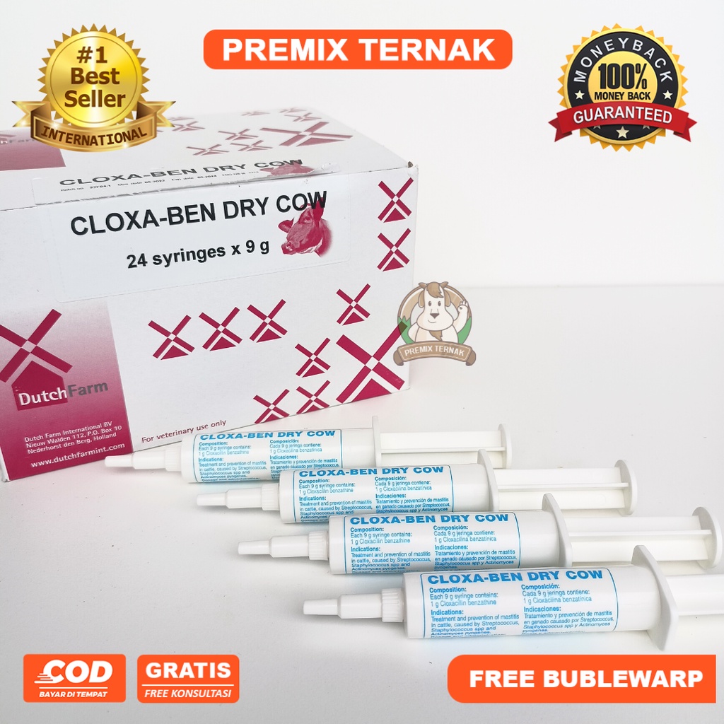 CLOXA BEN DRY COW 1 PCS - Obat mastitis ternak sapi kambing domba perah masa (fase) kering - MIRIP DEPOLAC - Premix Ternak