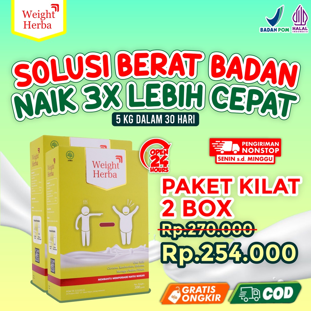 

Bundling 2 Box Weight Herba - 100% Original Susu Kambing Etawa Penggemuk badan & Penambah Berat Badan Perlancar Saluran Pencernaan