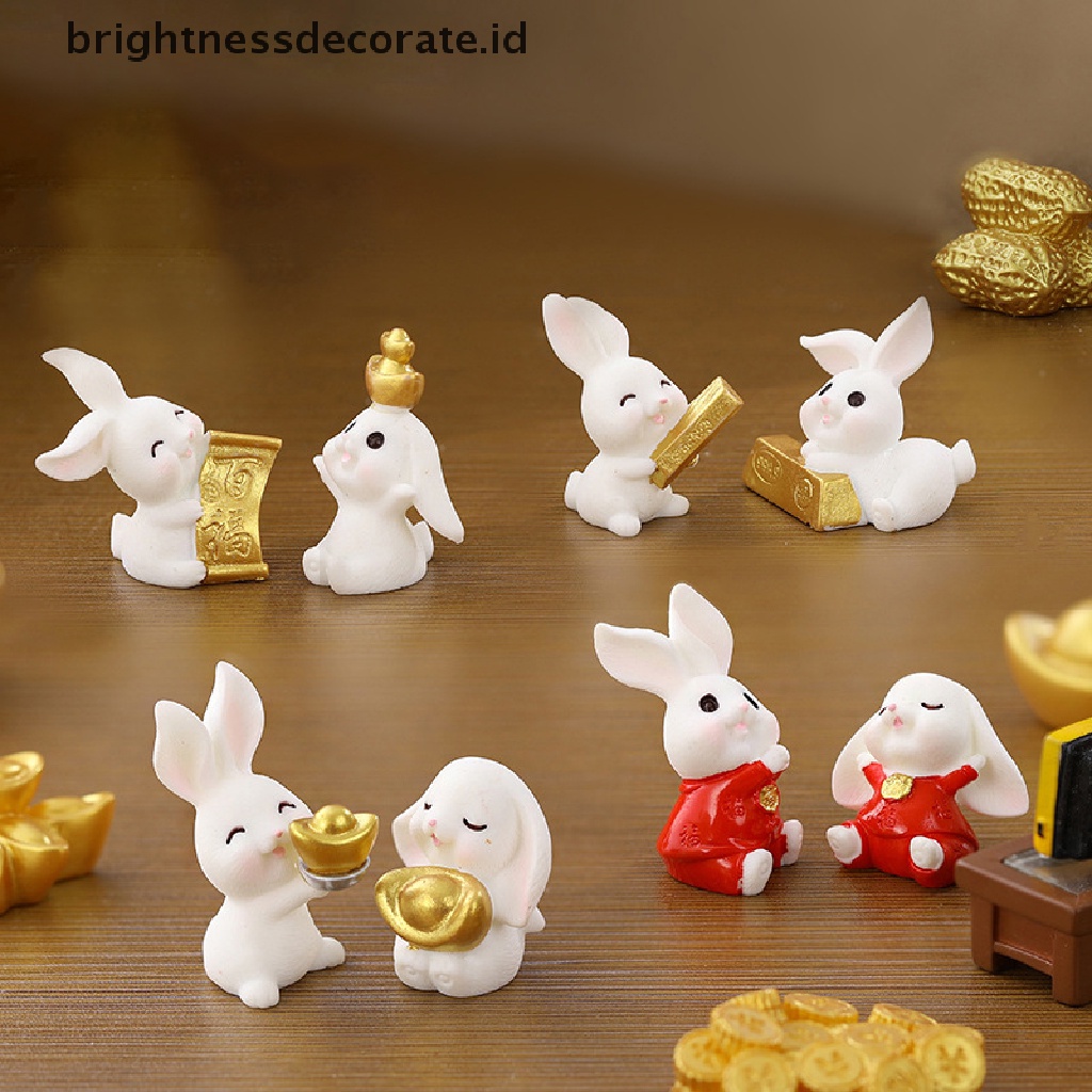 [Birth] 1pc Lucu Kartun Xmas Tahun Baru Kelinci Lanskap Mikro Resin Kerajinan Berkebun [ID]