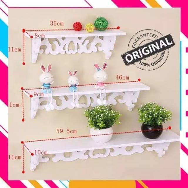 SM- 3 in 1 Rak DInding Vintage 3 Ukuran 1 Paket Hanging Storage Wall Rack