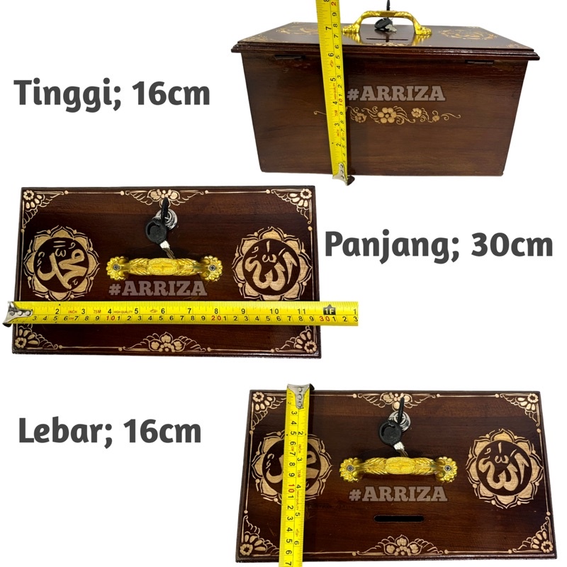 KOTAK AMAL Ukuran Sedang Besar / KOTAK INFAQ / CELENGAN / KOTAK DONASI / TEMPAT PENYIMPANAN UANG MOTIF LAFADZ ALLAH MUHAMMAD KAYU JATI (panjang 30cm x lebar 16cm x tinggi 16cm)