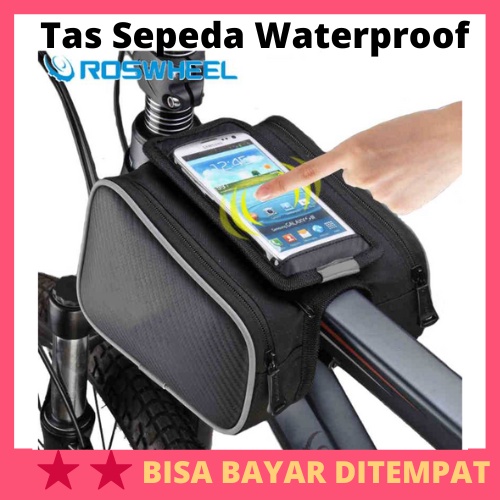 Tas Sepeda Waterproof dengan Case Smartphone / Tas Depan Tengah Sepeda Sepedah Sepedaan Sepedahan Li