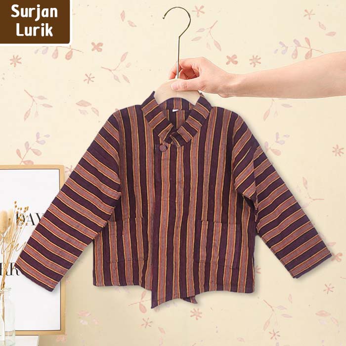 Baju Surjan Anak Baju Adat Jawa Anak Laki-laki Atasan Lurik Coklat Anak