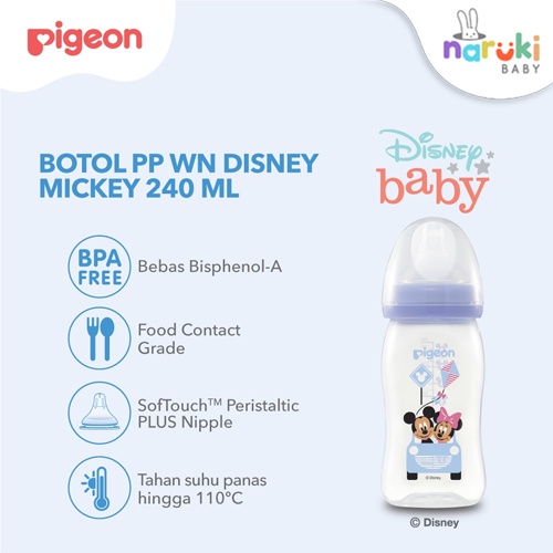 Pigeon Botol susu PP Wide Neck Motif Baby Disney Mickey 160ml 240ml Limited