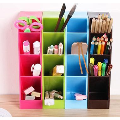 Rak Mini Susun 4 Sekat Lemari Kecil Wadah Alat Tulis Makan Kosmetik