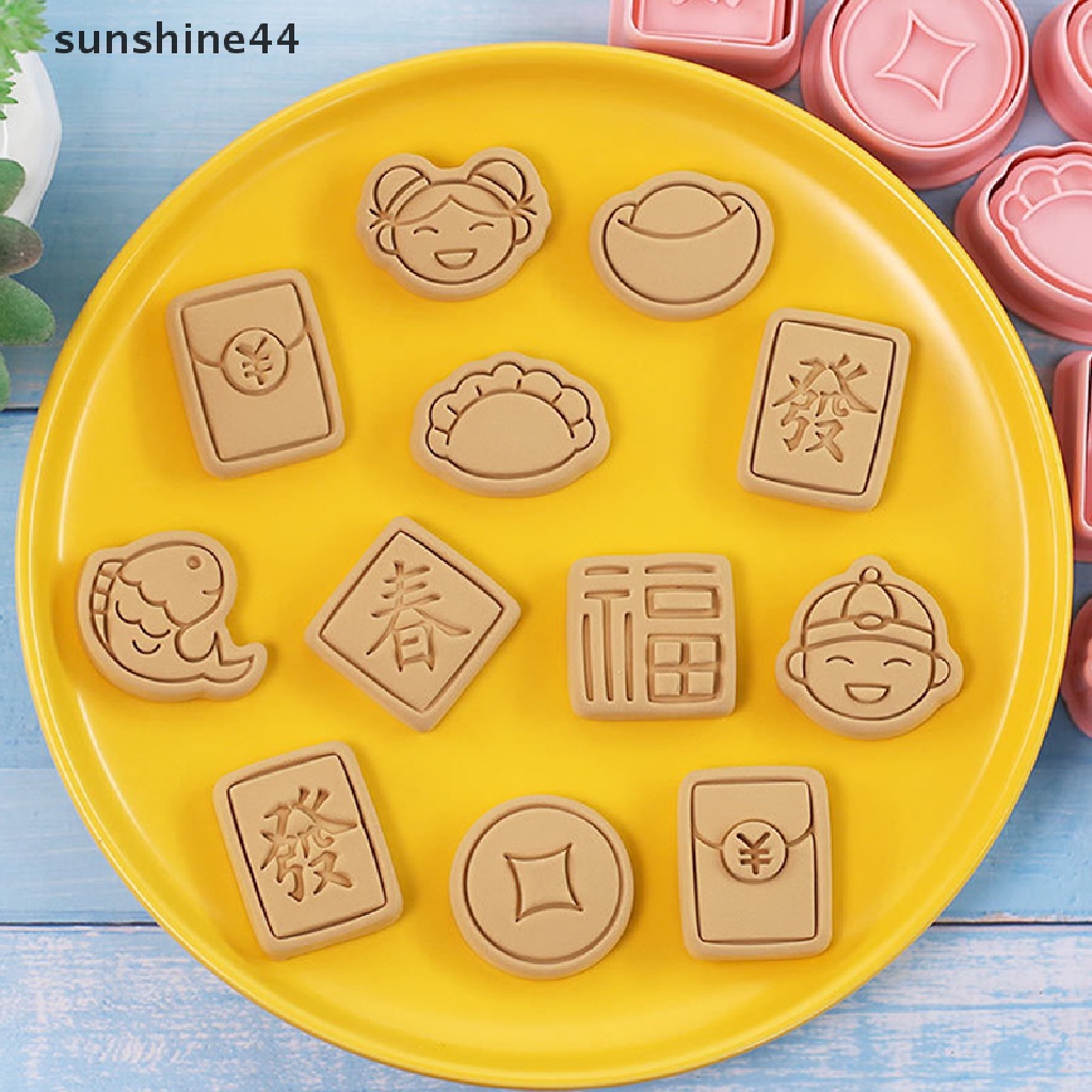 Sunshine8/10pcs 2023tahun Baru Cina Kartun Biskuit Cetakan Cookie Cutter Baking Mold.