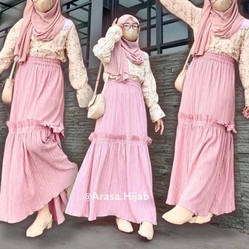 Emma Ruffle Skirt By Arasa Hijab • Rok Ruffle • Rok Crinkle Premium