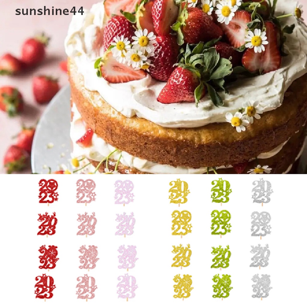 Sunshine 12Pcs 2023 Topper Kue2023Dekorasi Pesta Tahun Baru Cupcake Cake Toppers.