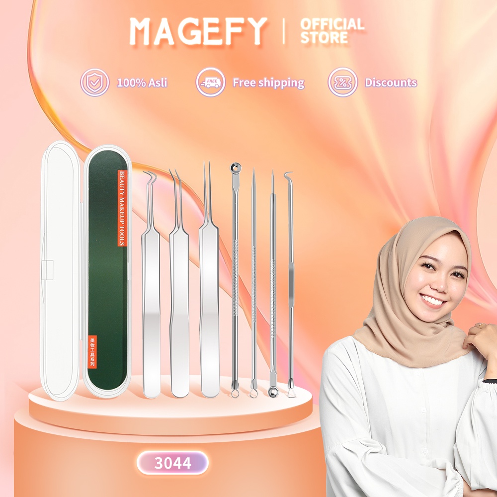 MAGEFY 7Pcs Alat Pembersih Komedo Penghilang Jerawat Pinset Dengan Kotak 3044
